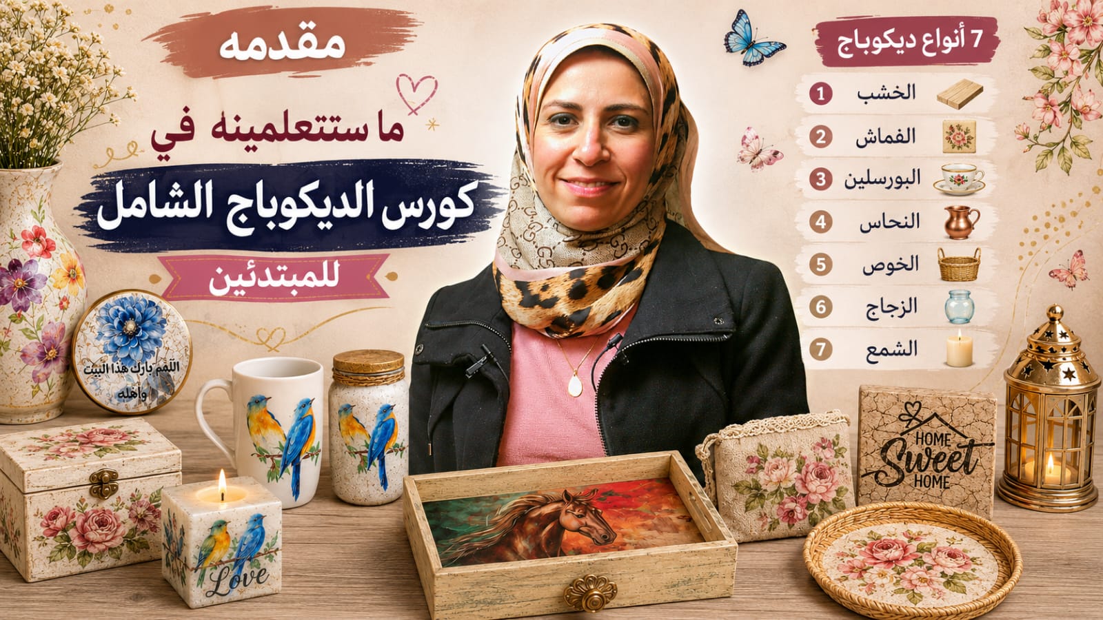 كورس الديكوباج الشامل للمبتدئين — 7 خامات
